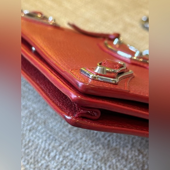 Balenciaga Red Lambskin Leather Metallic Edge Wallet On Chain Bag - Picture 5 of 14